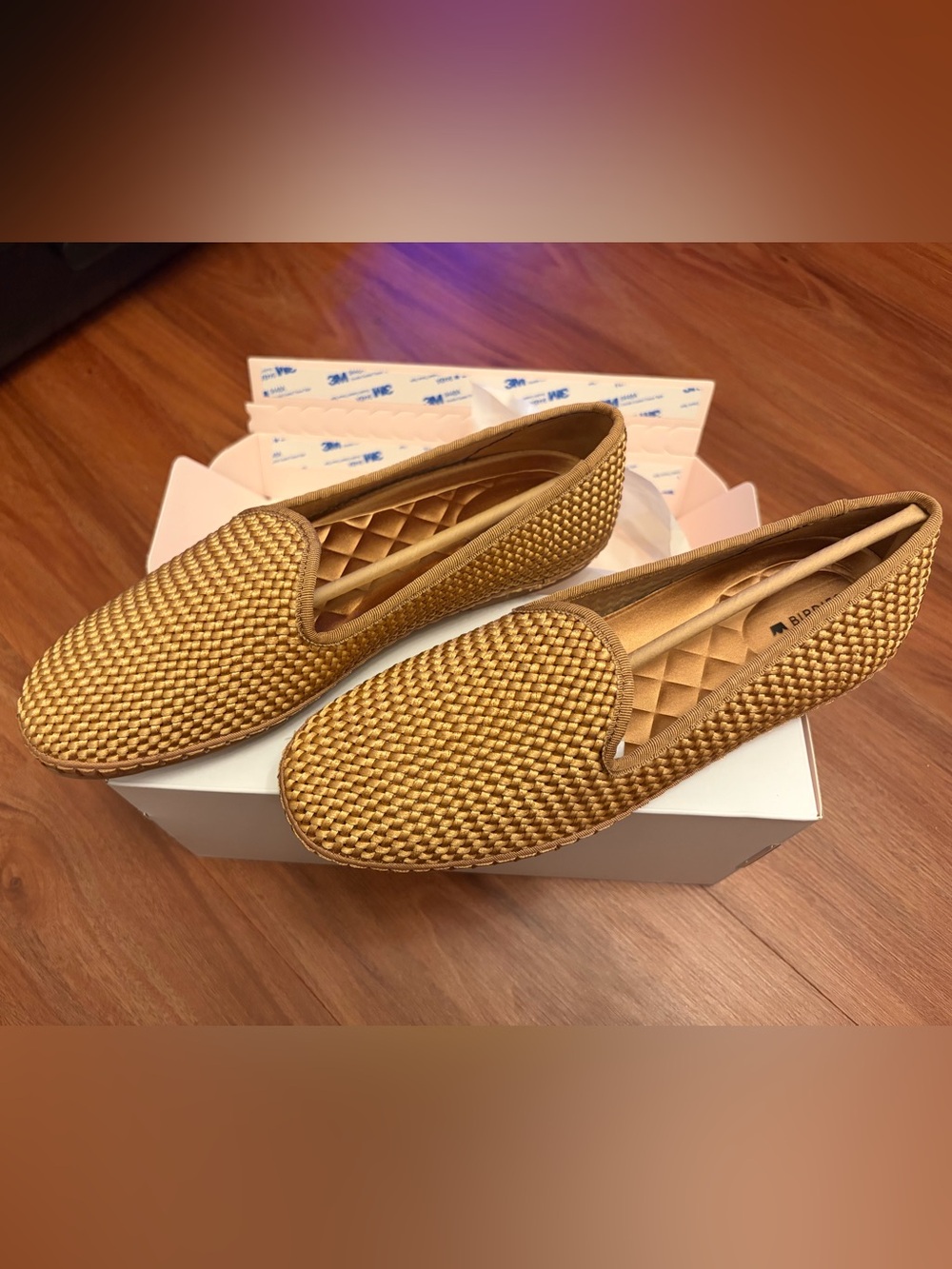 NEW Birdies The Heron Gold Woven Satin Flats Loafers Size 7.5